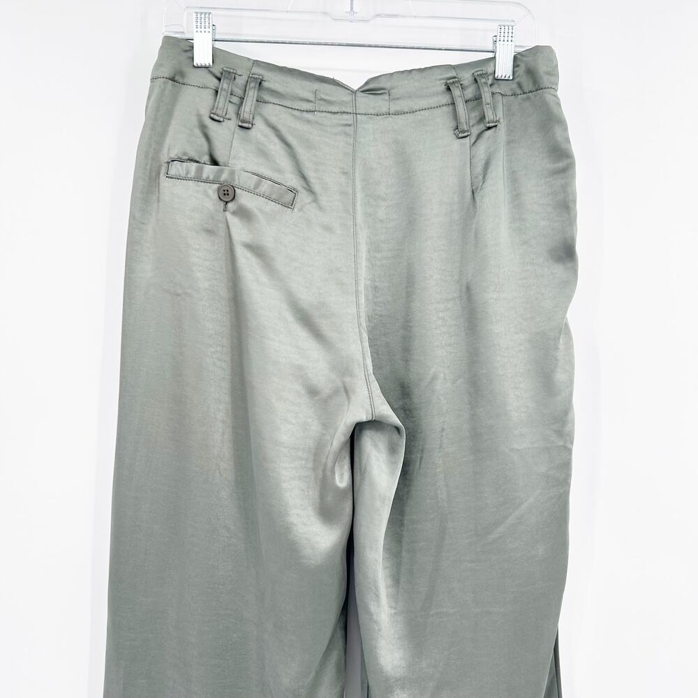 Vintage Havana Satin Pleated Wide Leg Pants Sage Green Trouser M Luxe Elevated - Picture 11 of 13